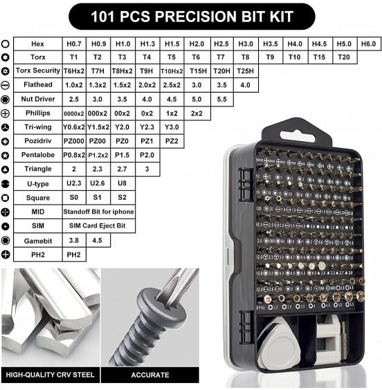 STREBITO Precision Screwdriver Set 124-Piece Electronics Tool Kit with 101 Bits Magnetic Screwdriver Set for Computer, Laptop, Cell Phone, PC, MacBook, iPhone, Nintendo Switch, PS4, PS5, Xbox Repair STREBITO Precision Screwdriver Set 124-Piece Electronics Tool Kit with 101 Bits Magnetic Screwdriver Set for Computer, Laptop, Cell Phone, PC, MacBook, iPhone, Nintendo Switch, PS4, PS5, Xbox Repair